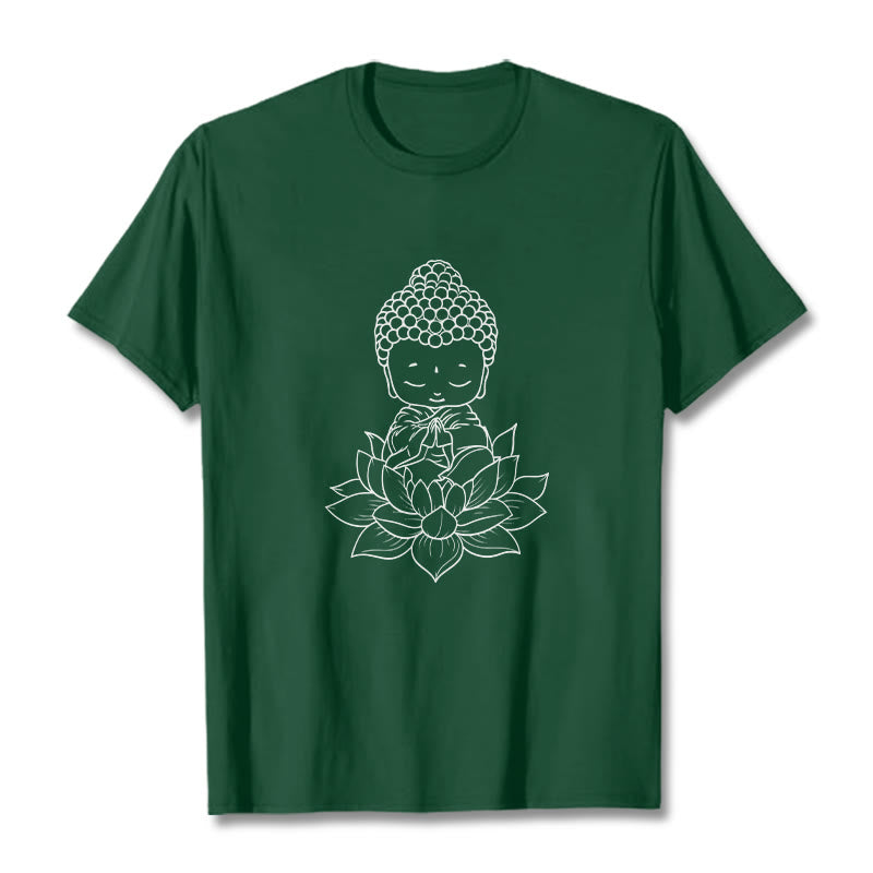 Buddha Stones平和な仏陀 蓮の花柄 Tシャツ - フォレストグリーン - 2XL - image 10