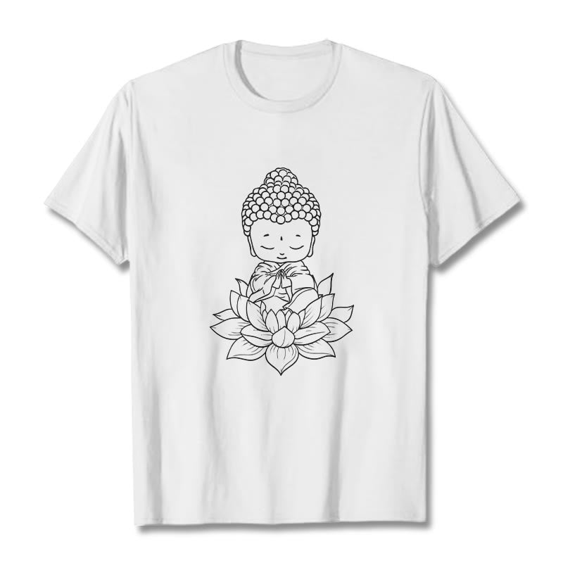 Buddha Stones平和な仏陀 蓮の花柄 Tシャツ - 白 - 2XL - image 1