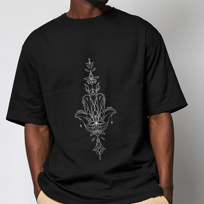 Buddha Stonesハムサハンド蓮の花柄Tシャツ - image 4