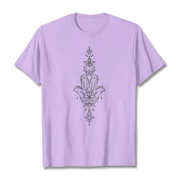 Buddha Stonesハムサハンド蓮の花柄Tシャツ - 梅 - 2XL - image 17