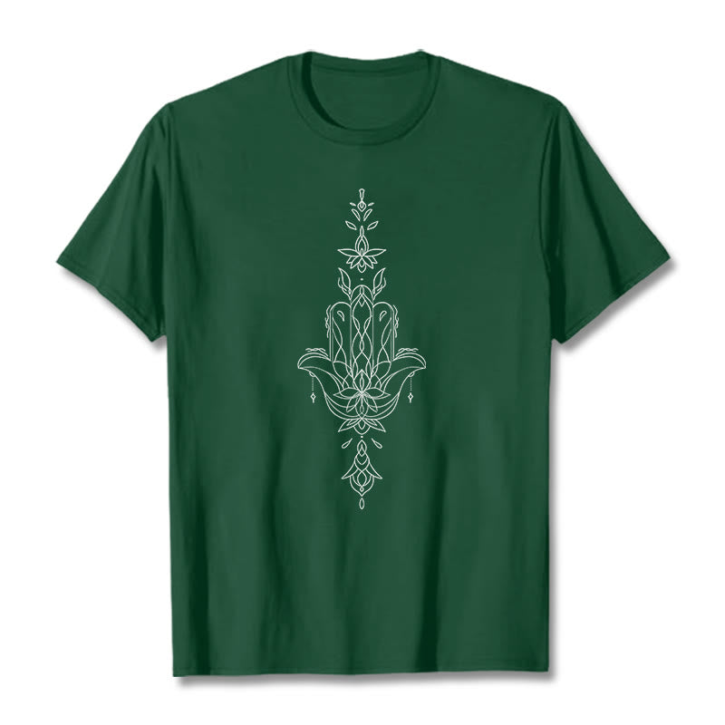 Buddha Stonesハムサハンド蓮の花柄Tシャツ - フォレストグリーン - 2XL - image 12