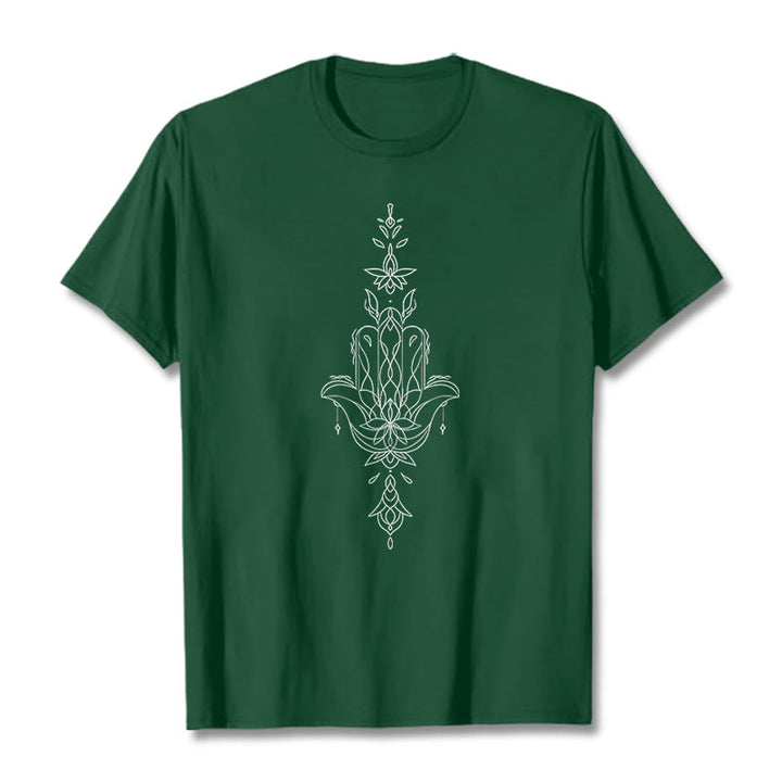 Buddha Stonesハムサハンド蓮の花柄Tシャツ - フォレストグリーン - 2XL - image 11