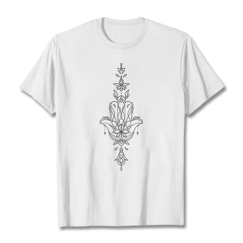 Buddha Stonesハムサハンド蓮の花柄Tシャツ - 白 - 2XL - image 7