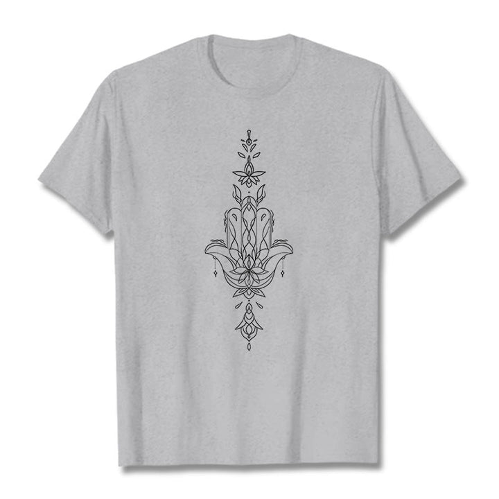 Buddha Stonesハムサハンド蓮の花柄Tシャツ - ライトグレー - 2XL - image 20