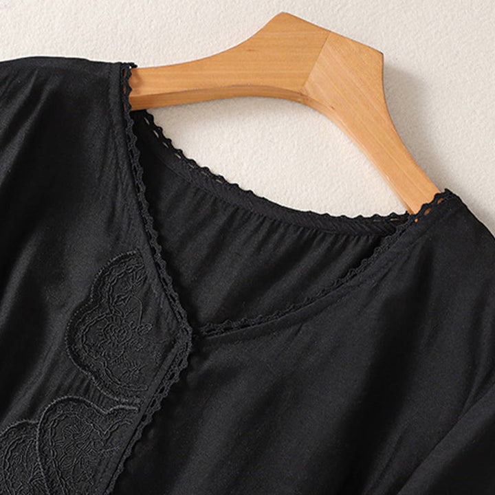 Buddha Stonesカジュアル刺繍パターン レディース Vネックデザイン ハーフスリーブ Tシャツ - image 9