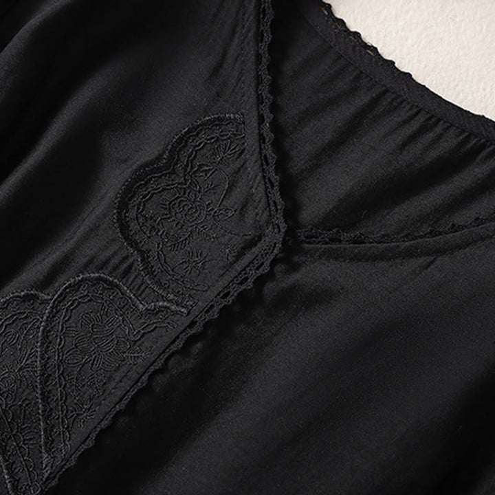 Buddha Stonesカジュアル刺繍パターン レディース Vネックデザイン ハーフスリーブ Tシャツ - image 15
