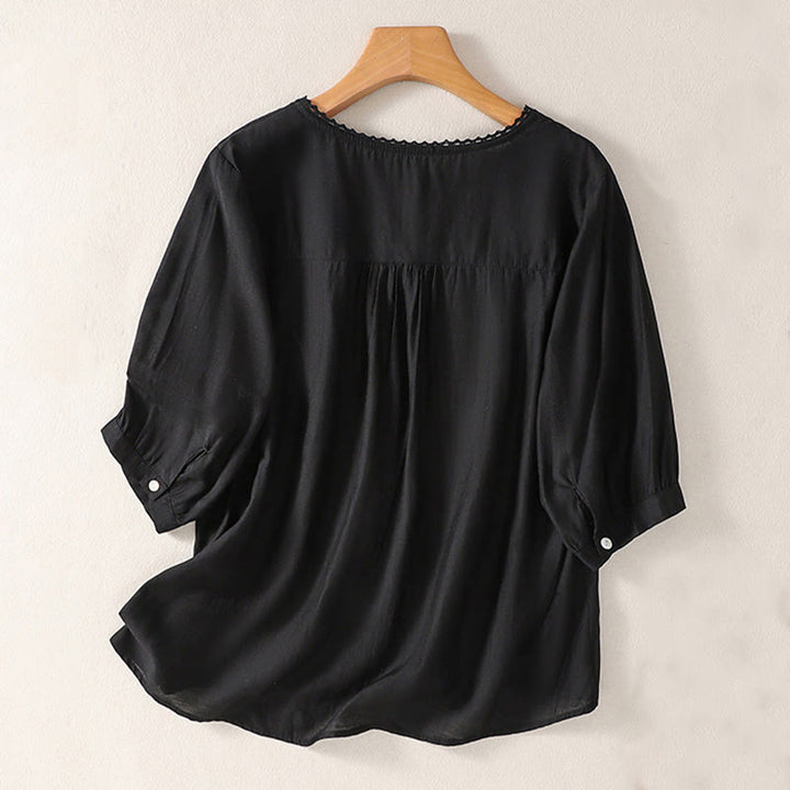 Buddha Stonesカジュアル刺繍パターン レディース Vネックデザイン ハーフスリーブ Tシャツ - 黒 - US14、 UK/AU18、 EU46 (2XL) - image 8