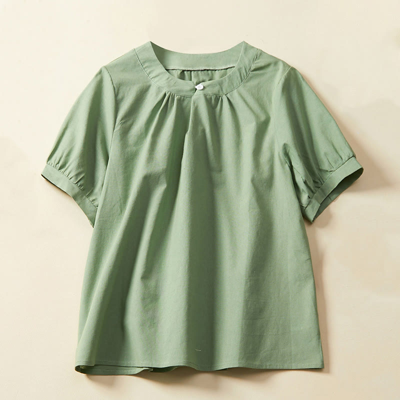 Buddha Stonesカジュアル 無地 ボタン レディース 半袖 コットン リネン Tシャツ - ミディアムシーグリーン - US14、 UK/AU18、 EU46 (2XL) - image 0