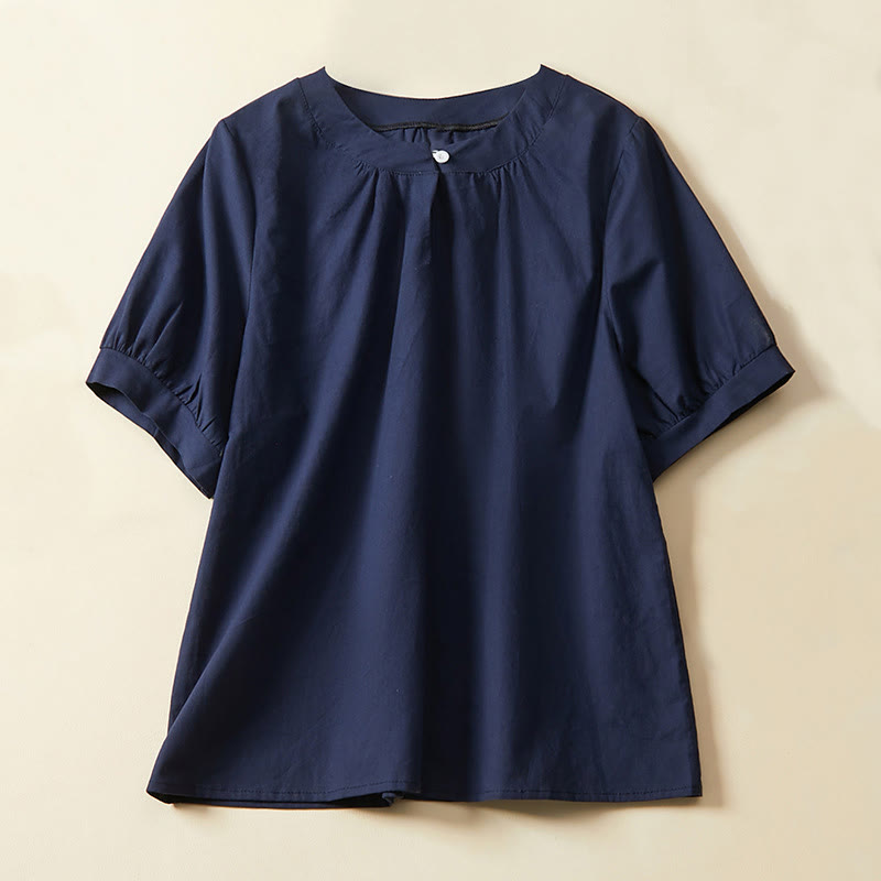 Buddha Stonesカジュアル 無地 ボタン レディース 半袖 コットン リネン Tシャツ - 海軍 - US14、 UK/AU18、 EU46 (2XL) - image 4