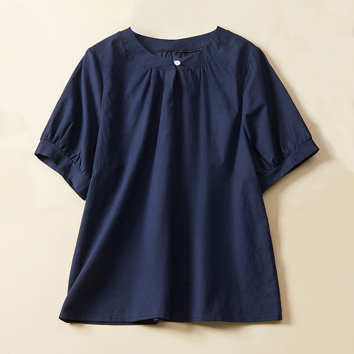 Buddha Stonesカジュアル 無地 ボタン レディース 半袖 コットン リネン Tシャツ - 海軍 - US14、 UK/AU18、 EU46 (2XL) - image 4