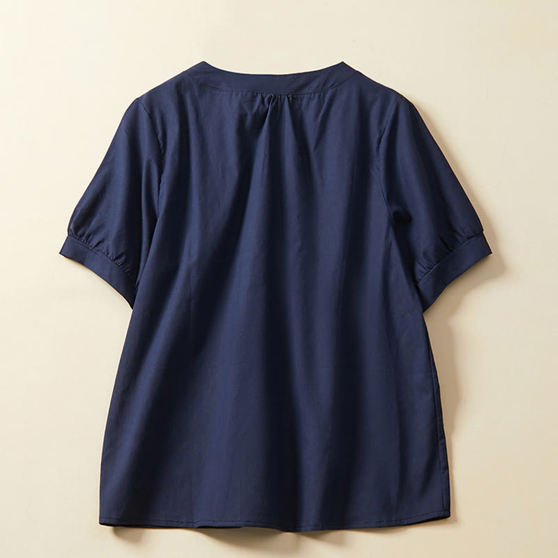 Buddha Stonesカジュアル 無地 ボタン レディース 半袖 コットン リネン Tシャツ - image 5