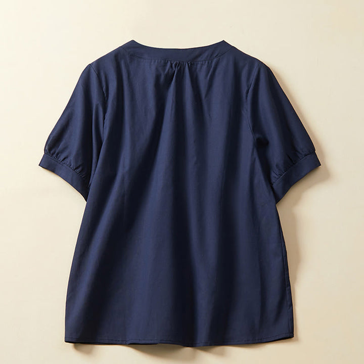 Buddha Stonesカジュアル 無地 ボタン レディース 半袖 コットン リネン Tシャツ - image 5