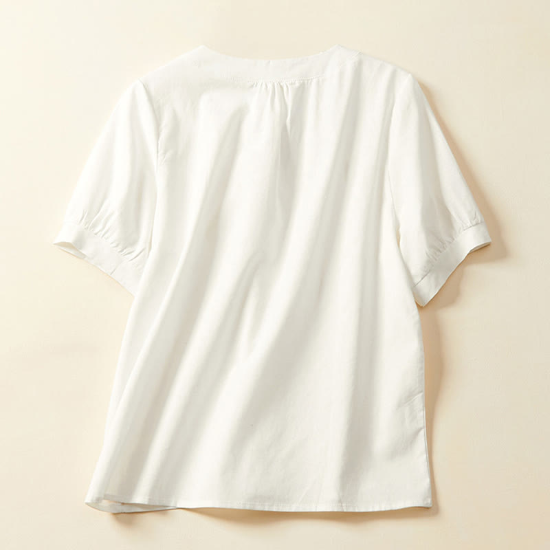 Buddha Stonesカジュアル 無地 ボタン レディース 半袖 コットン リネン Tシャツ - image 3