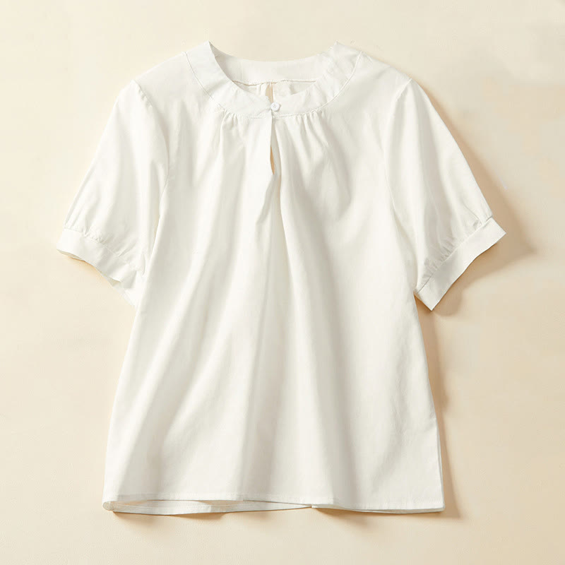 Buddha Stonesカジュアル 無地 ボタン レディース 半袖 コットン リネン Tシャツ - 白 - US14、 UK/AU18、 EU46 (2XL) - image 2