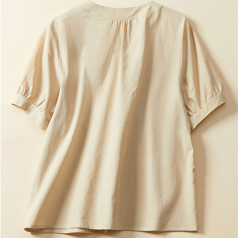 Buddha Stonesカジュアル 無地 ボタン レディース 半袖 コットン リネン Tシャツ - image 7