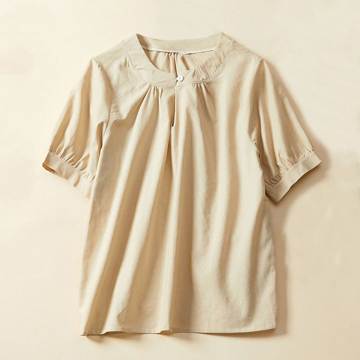 Buddha Stonesカジュアル 無地 ボタン レディース 半袖 コットン リネン Tシャツ - モカシン - US14、 UK/AU18、 EU46 (2XL) - image 6