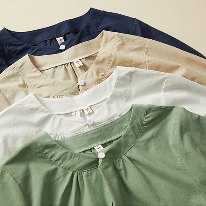 Buddha Stonesカジュアル 無地 ボタン レディース 半袖 コットン リネン Tシャツ - image 14
