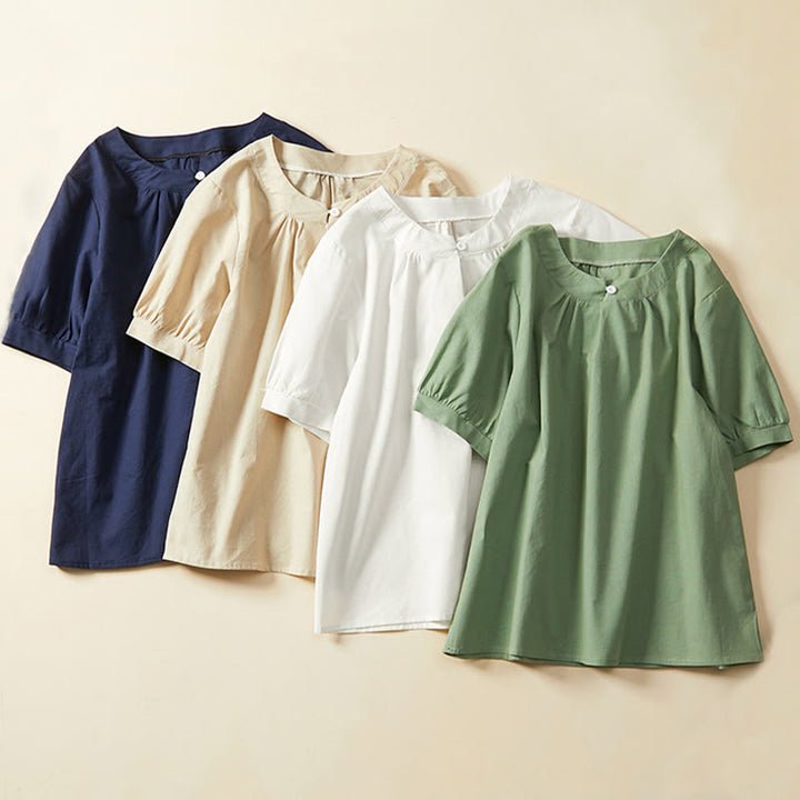 Buddha Stonesカジュアル 無地 ボタン レディース 半袖 コットン リネン Tシャツ - image 13
