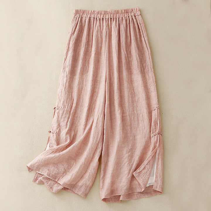 Buddha Stonesフロッグボタン裾スリットデザイン レディース ワイドレッグ コットンリネン パンツ ポケット付き - ライトピンク - US8-10，UK/AU12-14，EU40-42 (2XL) - image 15