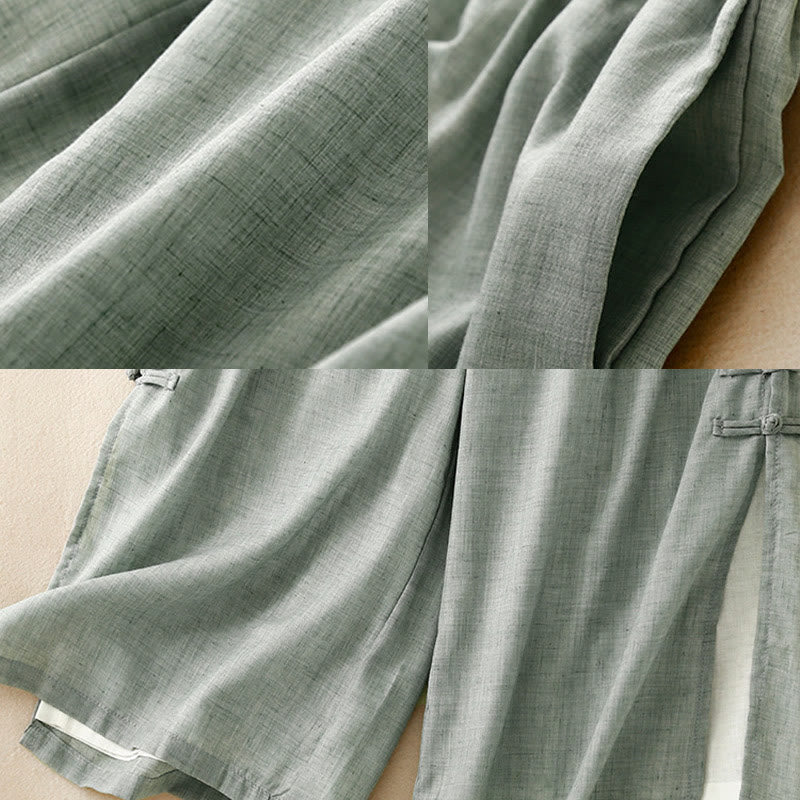 Buddha Stonesフロッグボタン裾スリットデザイン レディース ワイドレッグ コットンリネン パンツ ポケット付き - image 20