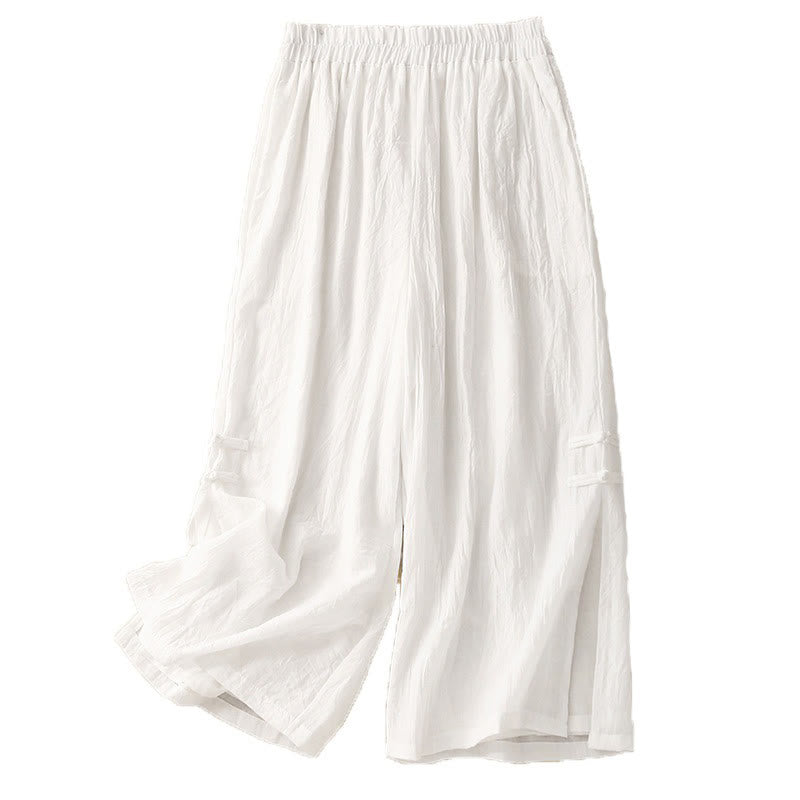 Buddha Stonesフロッグボタン裾スリットデザイン レディース ワイドレッグ コットンリネン パンツ ポケット付き - image 14