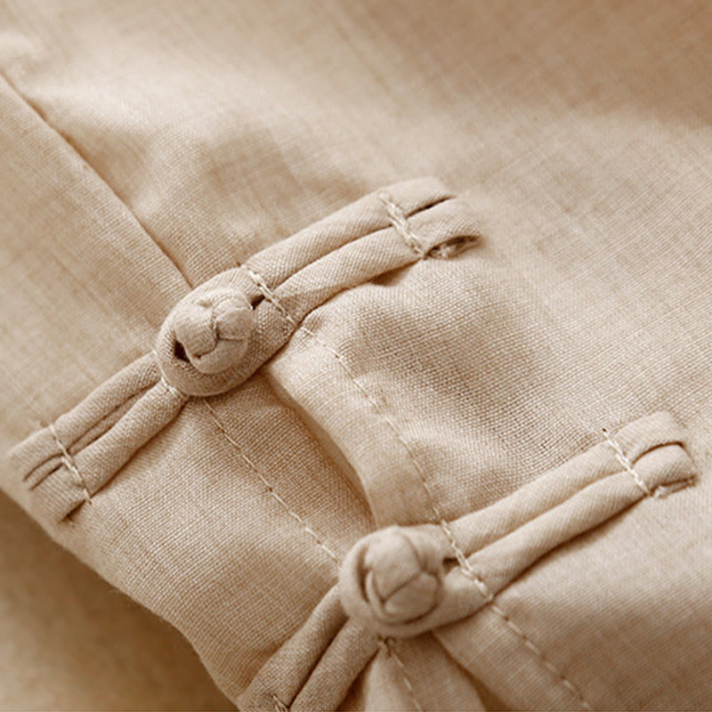 Buddha Stonesフロッグボタン裾スリットデザイン レディース ワイドレッグ コットンリネン パンツ ポケット付き - image 4