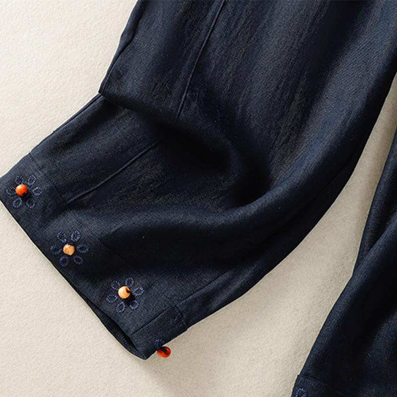 Buddha Stonesカジュアル 刺繍ビーズ ドローストリング レディース ワイドレッグ コットンパンツ ポケット付き - image 4