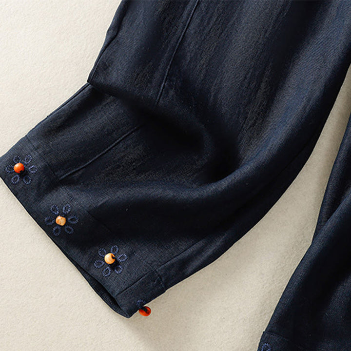 Buddha Stonesカジュアル 刺繍ビーズ ドローストリング レディース ワイドレッグ コットンパンツ ポケット付き - image 4