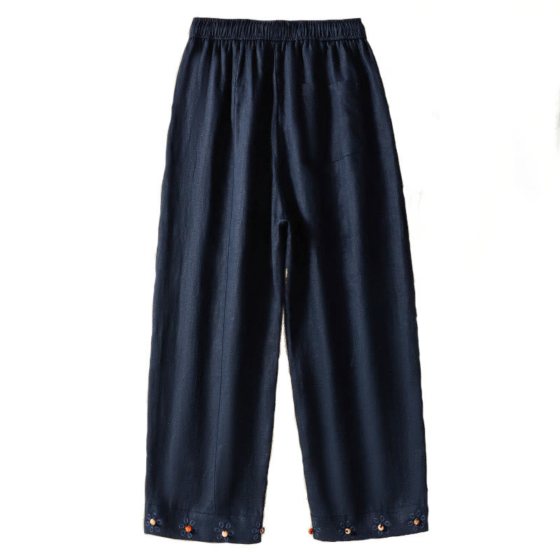 Buddha Stonesカジュアル 刺繍ビーズ ドローストリング レディース ワイドレッグ コットンパンツ ポケット付き - image 5