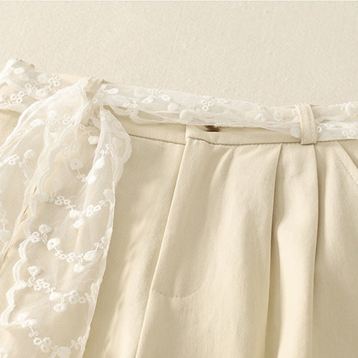 Buddha Stonesデイリー 無地 レースベルト レディース ワイドレッグ コットンパンツ ポケット付き - image 1