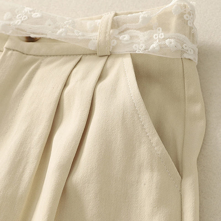 Buddha Stonesデイリー 無地 レースベルト レディース ワイドレッグ コットンパンツ ポケット付き - image 3