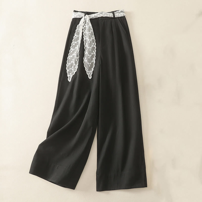 Buddha Stonesデイリー 無地 レースベルト レディース ワイドレッグ コットンパンツ ポケット付き - 黒 - US8-10，UK/AU12-14，EU40-42 (2XL) - image 17