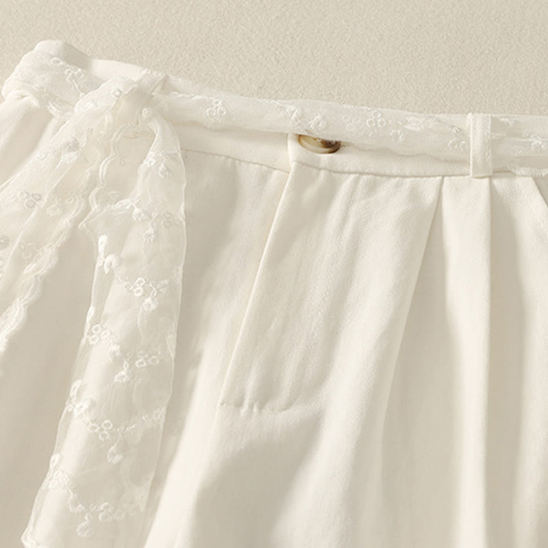 Buddha Stonesデイリー 無地 レースベルト レディース ワイドレッグ コットンパンツ ポケット付き - image 8