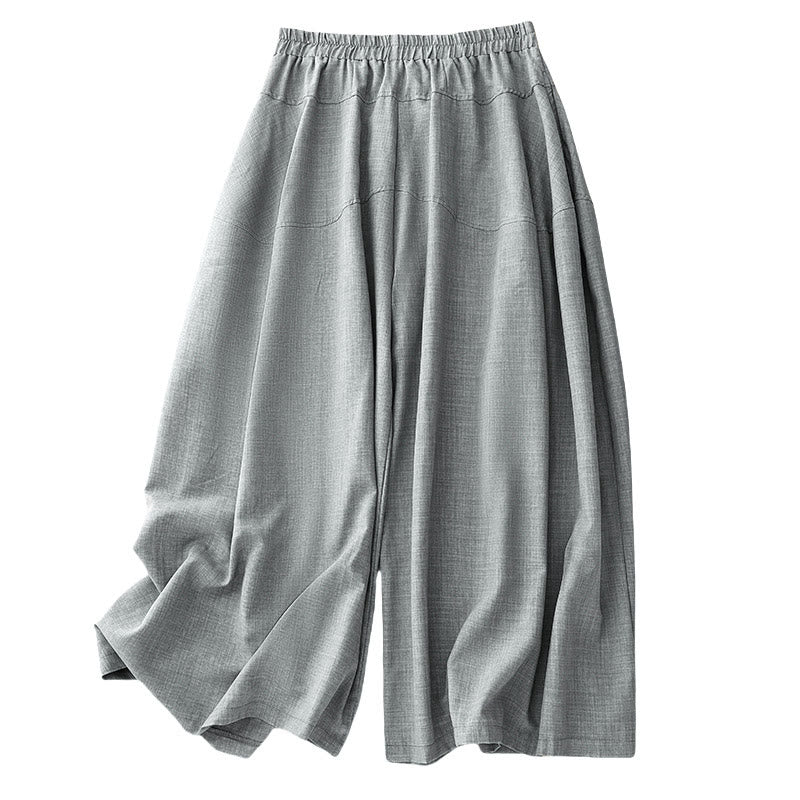 Buddha Stonesプレーン ライトスチールブルー レディース ワイドレッグ コットンリネン パンツ ポケット付き - image 9