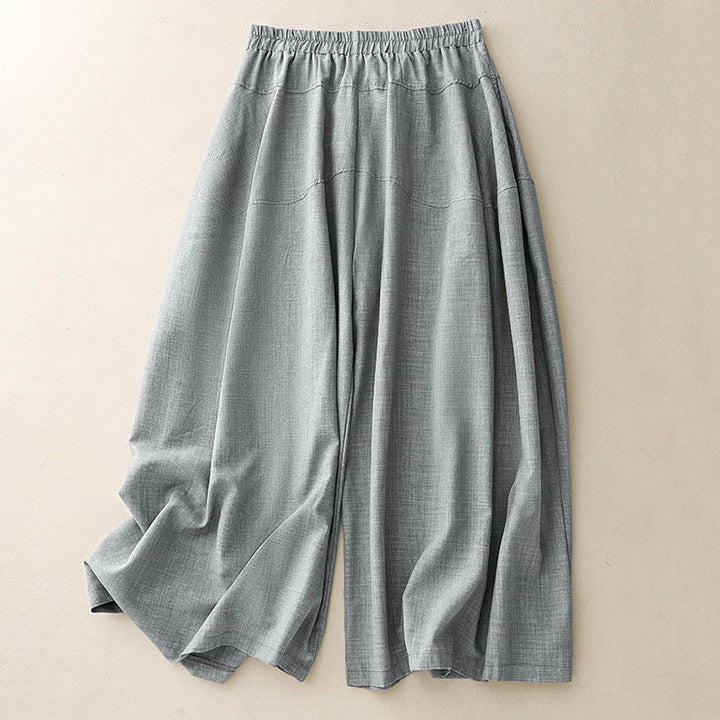 Buddha Stonesプレーン ライトスチールブルー レディース ワイドレッグ コットンリネン パンツ ポケット付き - ライトスチールブルー - US8-10，UK/AU12-14，EU40-42 (2XL) - image 0