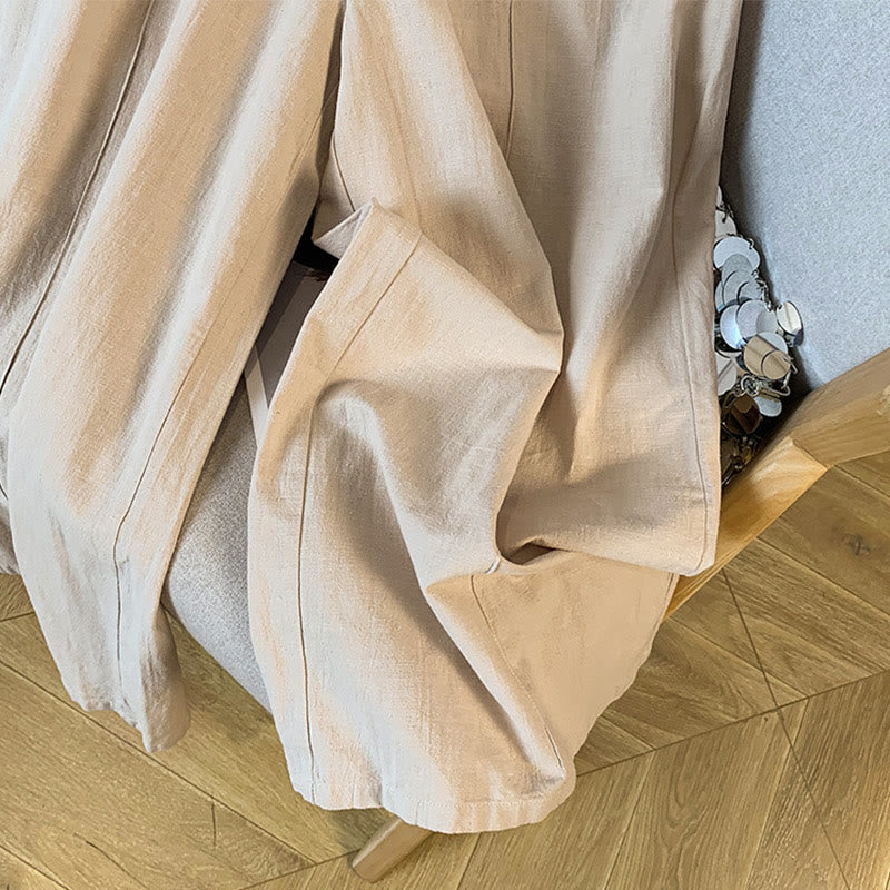 Buddha Stonesカジュアル ベージュ 刺繍 レディース ワイドレッグ コットンリネン パンツ ポケット付き - image 7