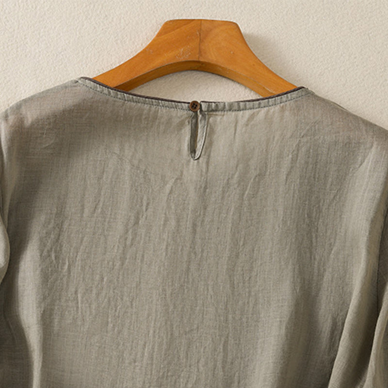 Buddha Stonesレトロ刺繍花柄七分袖レディースTシャツ - image 11