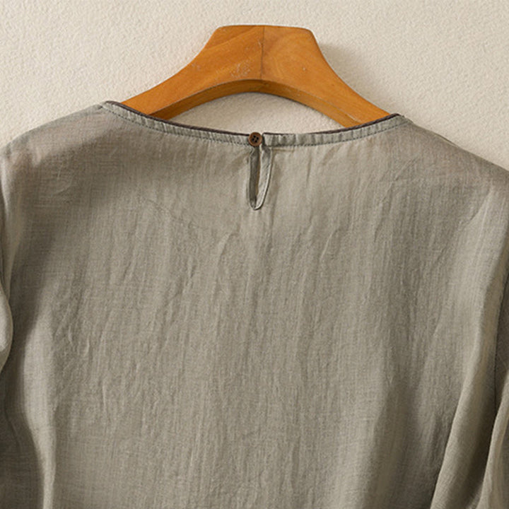 Buddha Stonesレトロ刺繍花柄七分袖レディースTシャツ - image 11