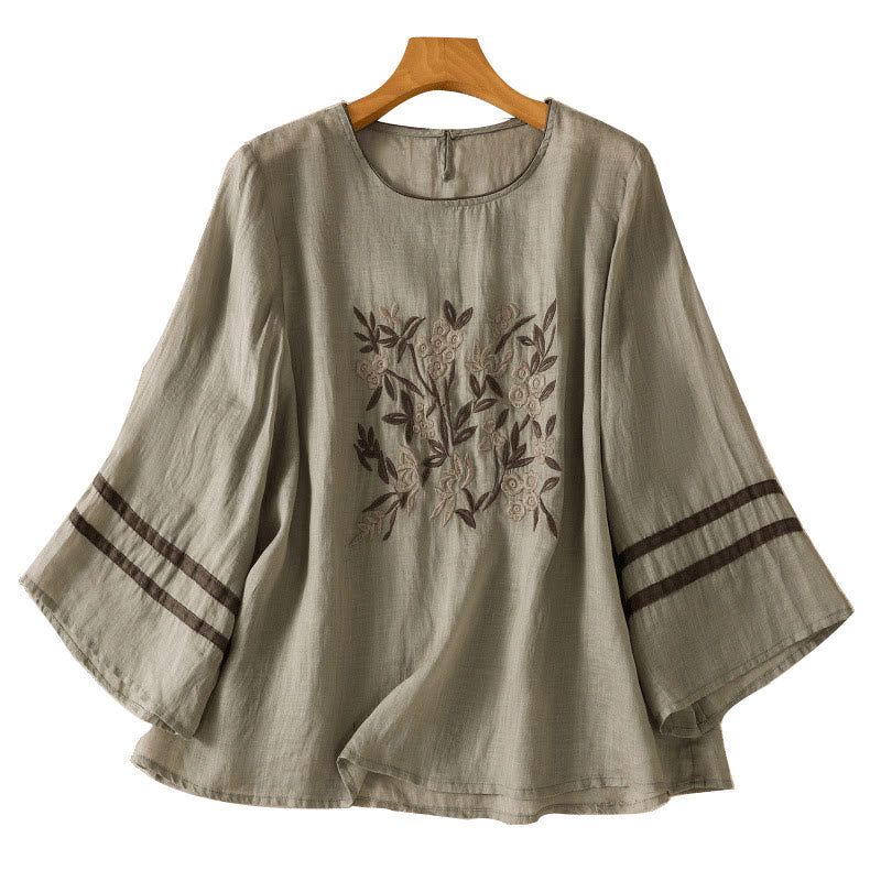 Buddha Stonesレトロ刺繍花柄七分袖レディースTシャツ - image 15