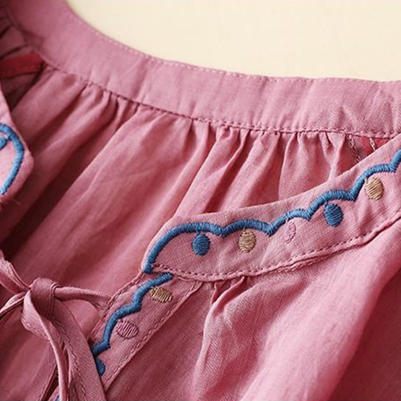 Buddha Stones柄刺繍入り七分袖ランタンスリーブ レディースTシャツ - image 12