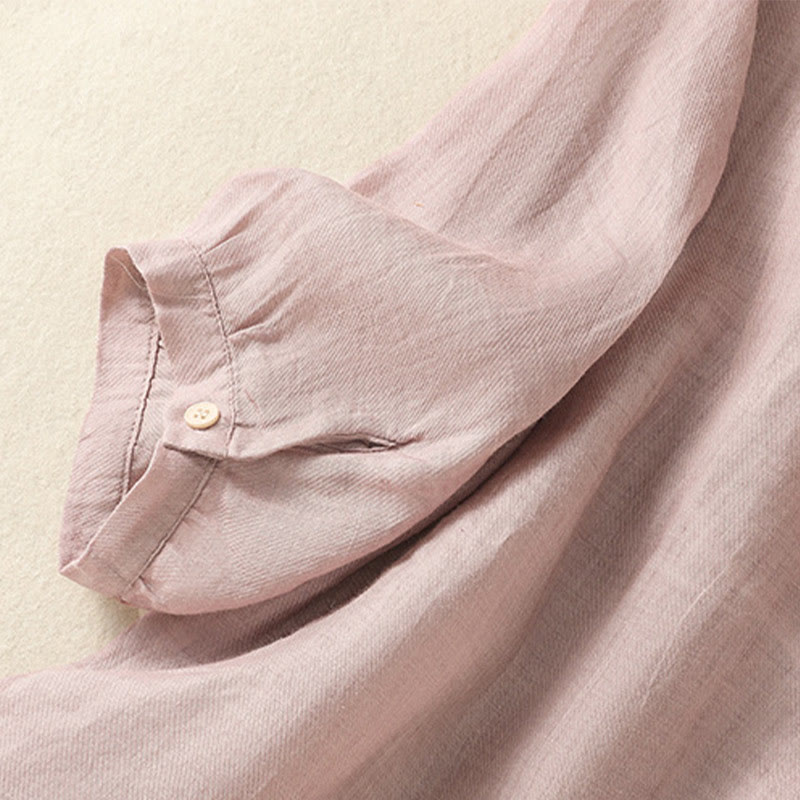 Buddha Stones刺繍入りシングルブレストレディースコットンリネン七分袖シャツ - image 14
