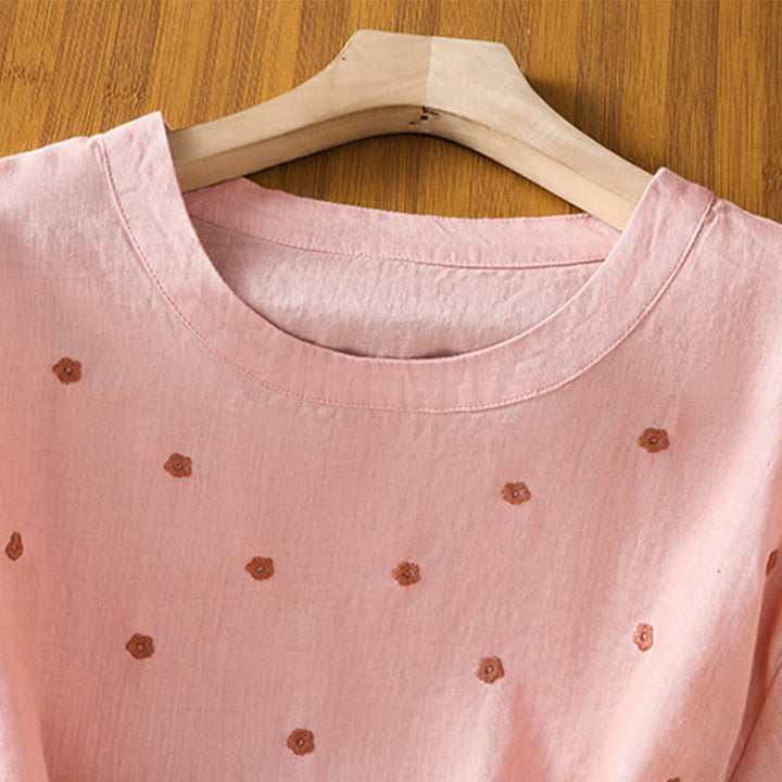 Buddha Stones無地 刺繍 花柄 半袖 レディース Tシャツ - image 8