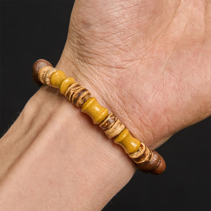 Buddha Stonesハンドメイド天然コーヒー豆ココナッツシェル竹翡翠ポジティブブレスレット - image 5
