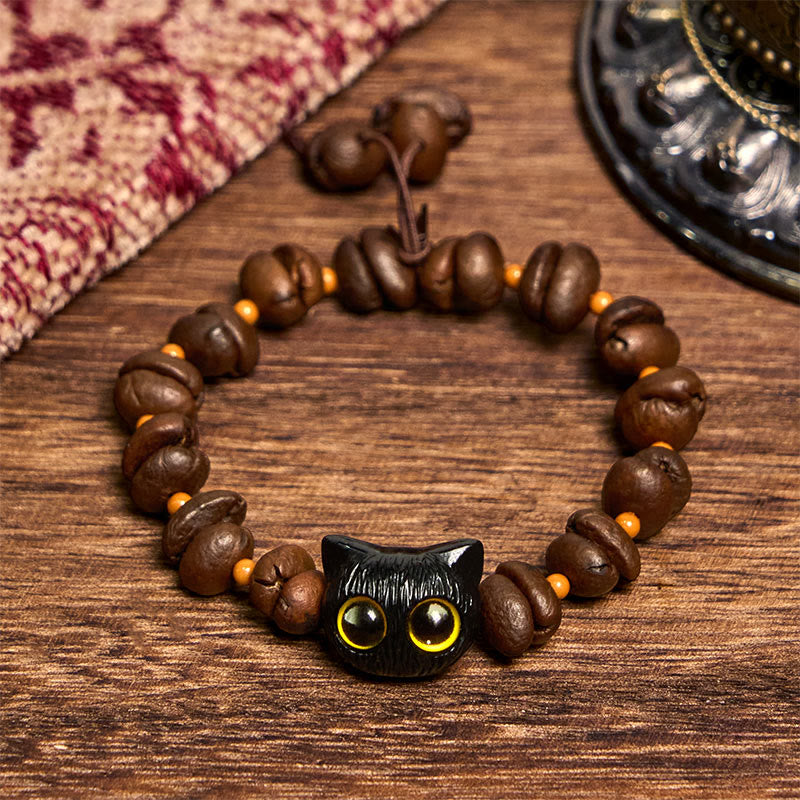 Buddha Stonesハンドメイド 天然コーヒー豆 猫頭 菩提樹 爪足 平和ブレスレット - image 3