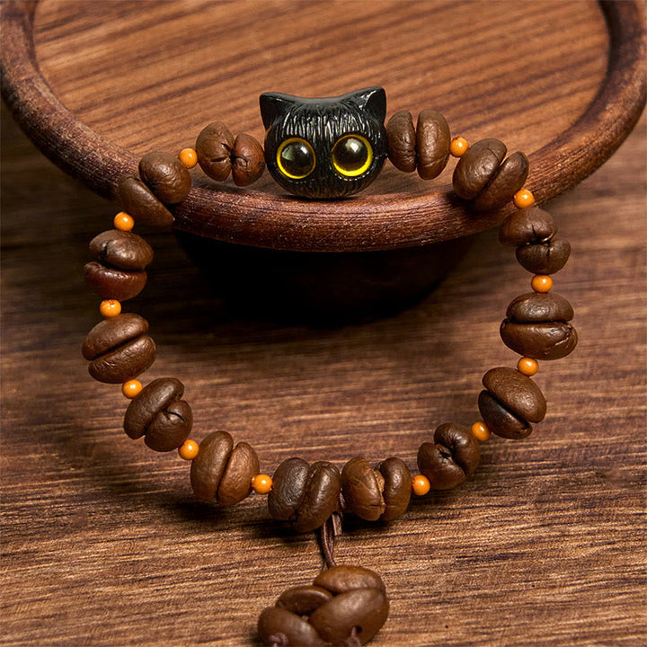 Buddha Stonesハンドメイド 天然コーヒー豆 猫頭 菩提樹 爪足 平和ブレスレット - image 4