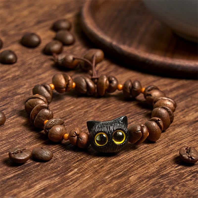 Buddha Stonesハンドメイド 天然コーヒー豆 猫頭 菩提樹 爪足 平和ブレスレット - image 2