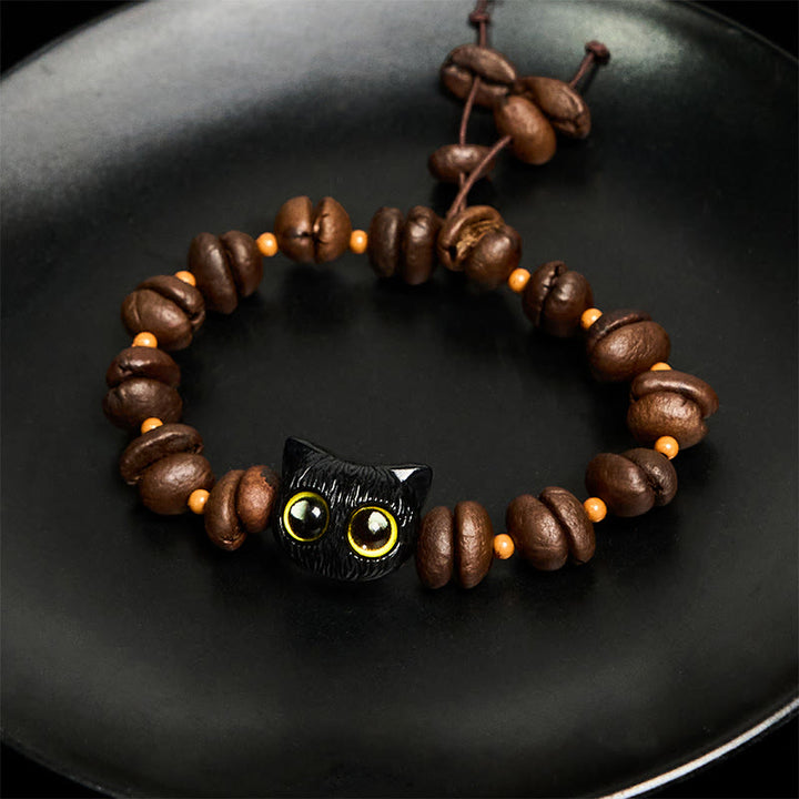 Buddha Stonesハンドメイド 天然コーヒー豆 猫頭 菩提樹 爪足 平和ブレスレット - image 6