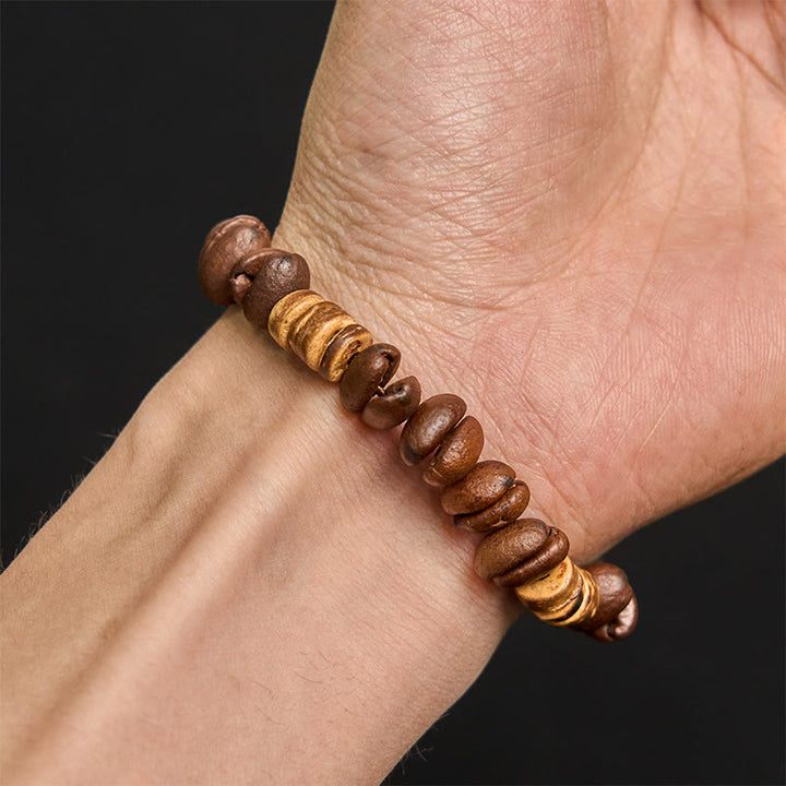 Buddha Stonesハンドメイド天然コーヒー豆ココナッツシェル幸福ブレスレット - image 10