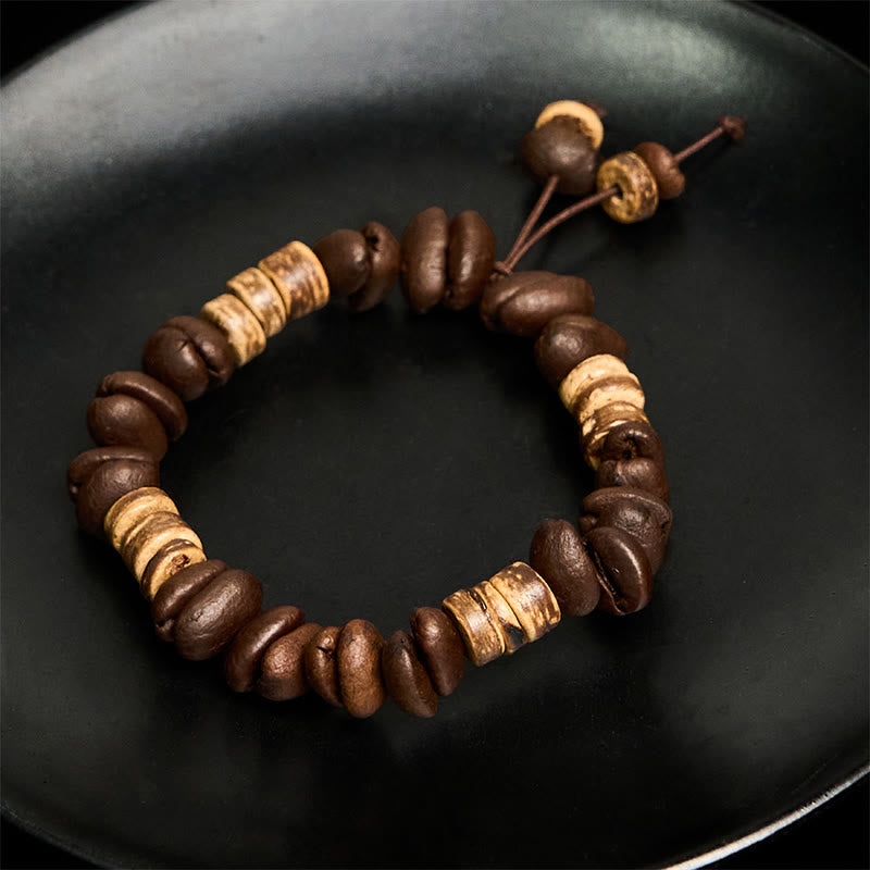 Buddha Stonesハンドメイド天然コーヒー豆ココナッツシェル幸福ブレスレット - image 9