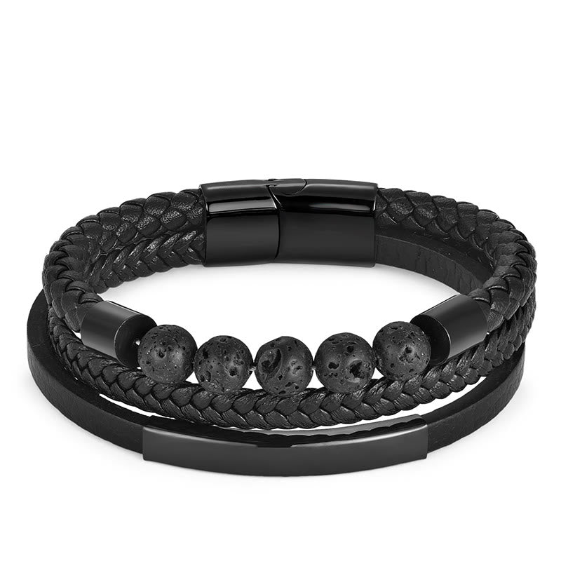 Buddha Stonesレザーチタン鋼溶岩強化バックルブレスレット - image 4